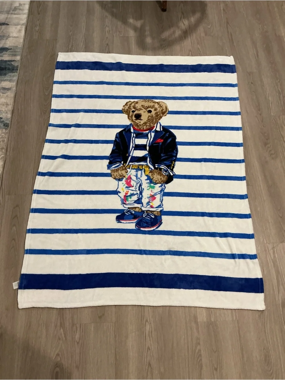 Ralph Lauren White and Blue Striped Teddy Bear Sleep Sack